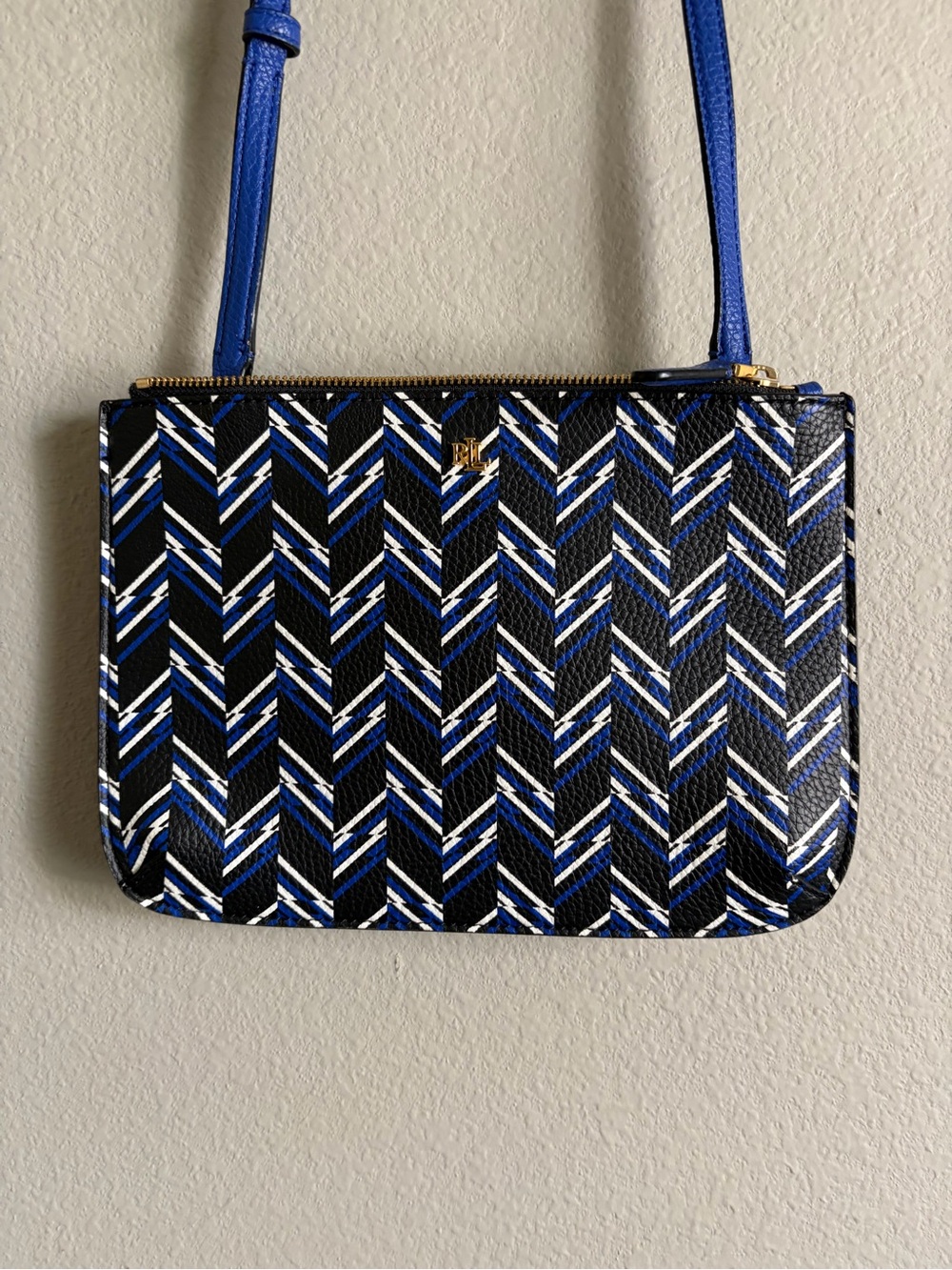 Lauren Ralph Lauren Carter Crossbody Bag black white blue herringbone small